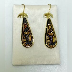 Brand New Vintage Toledo Spanish 24K Gold Damascene Teardrop Earrings